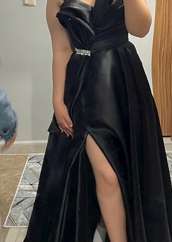 Siyah Drapeli Uzun Kadın Abiye Elbise - Görsel 8