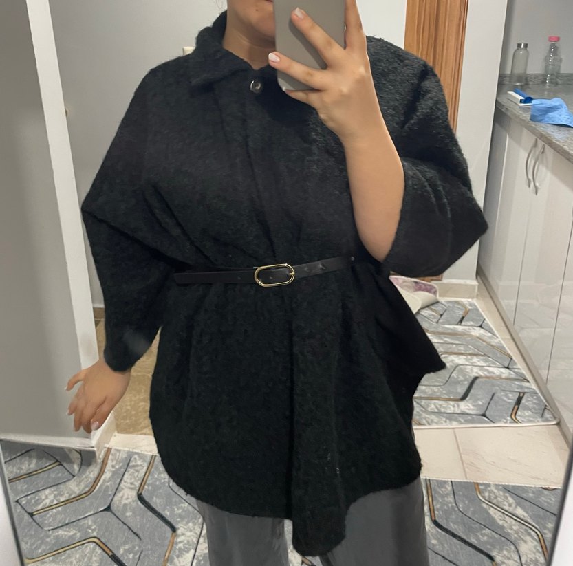 Kemerli Siyah  Kadın panço - Görsel 2