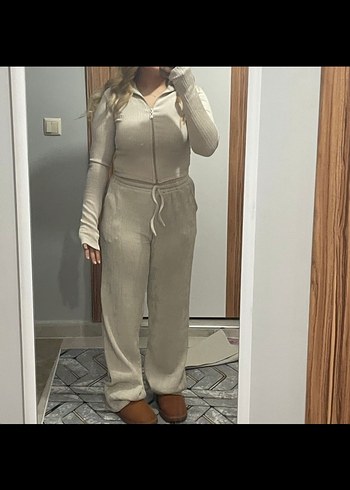 Beyaz Bol Kesim Keten Kadın ikili takım - Görsel 2