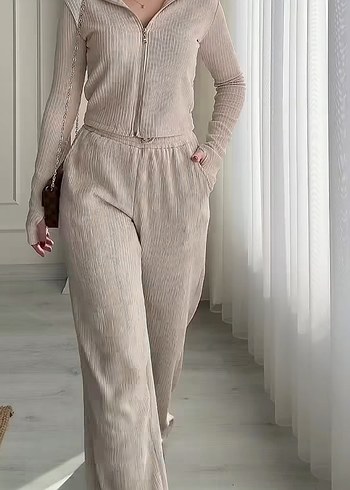 Beyaz Bol Kesim Keten Kadın ikili takım - Görsel 3