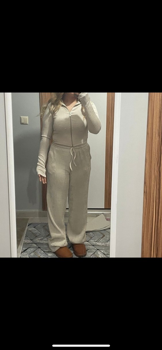 Beyaz Bol Kesim Keten Kadın ikili takım - Görsel 2