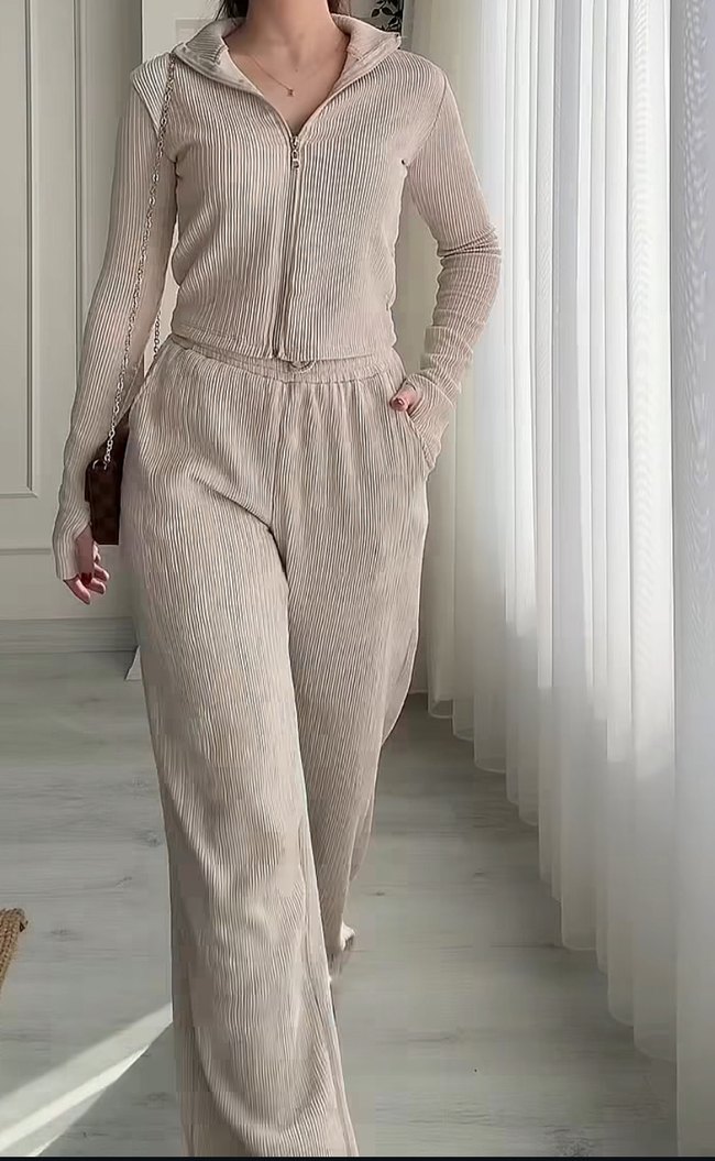 Beyaz Bol Kesim Keten Kadın ikili takım - Görsel 3