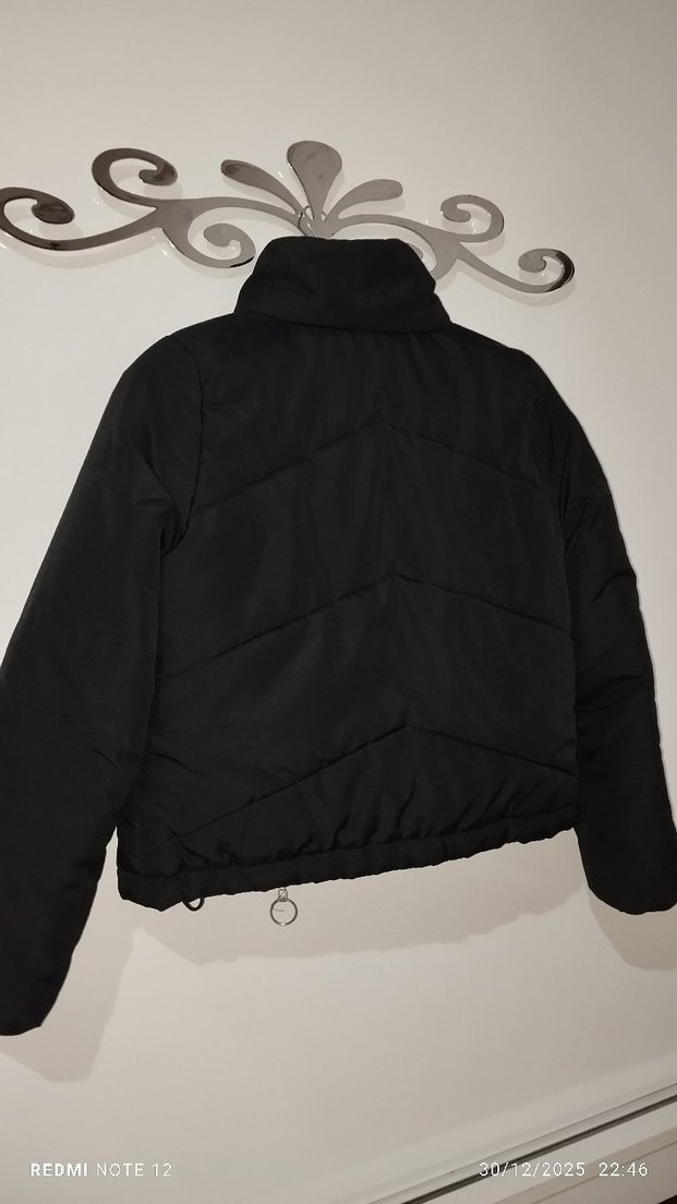 Siyah Fermuarlı Yüksek Yakalı Kadın Ceket - Görsel 2