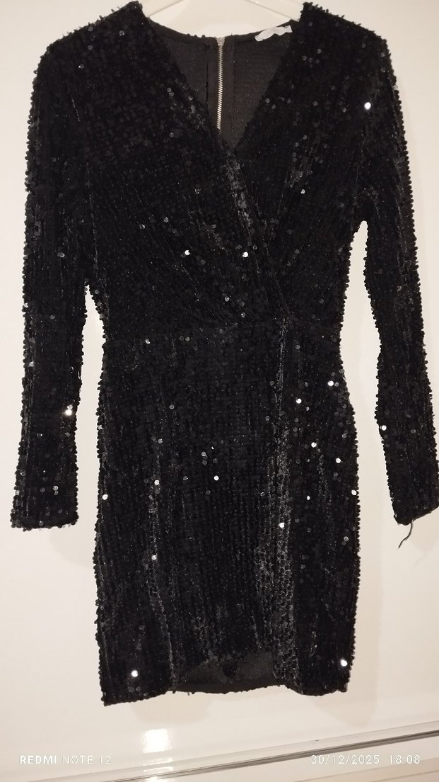 Siyah Payetli Uzun Kollu Abiye Elbise - Görsel 2