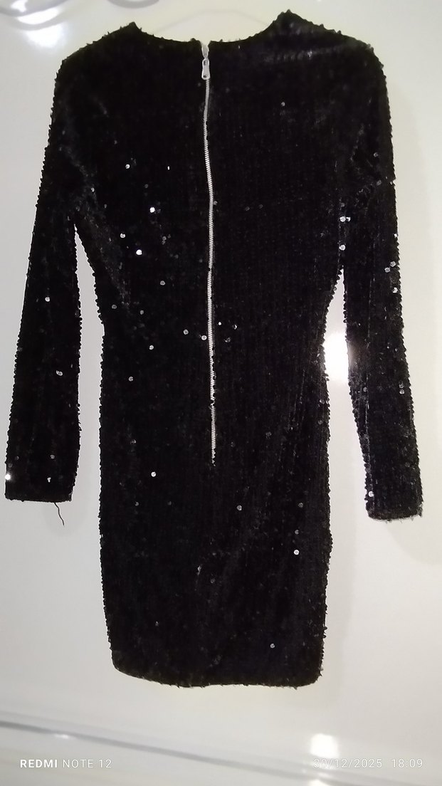 Siyah Payetli Uzun Kollu Abiye Elbise - Görsel 3