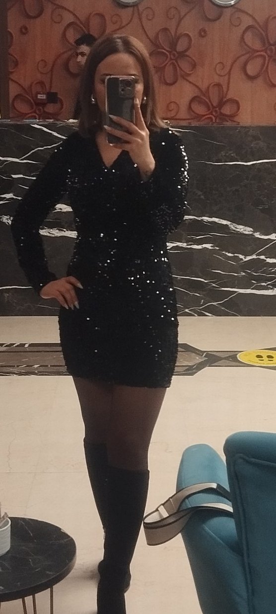 Siyah Payetli Uzun Kollu Abiye Elbise - Görsel 4