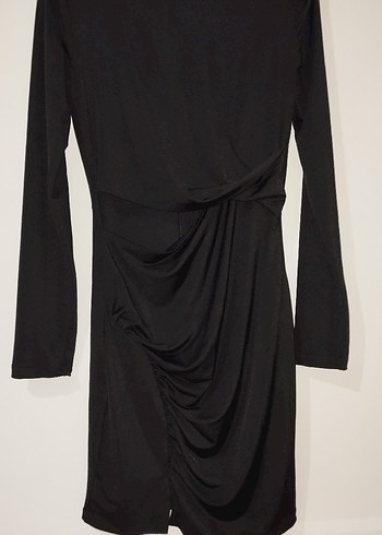 Siyah Drapeli Uzun Kollu Kadın Abiye Elbise - Görsel 2