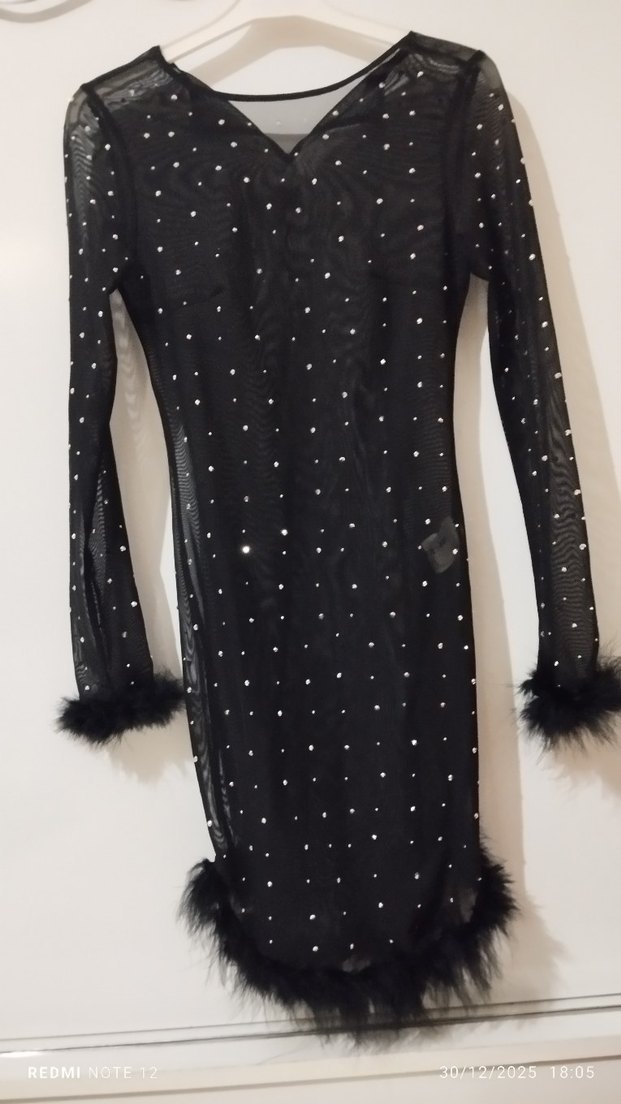 taşlı Transparan şık elbise.. - Görsel 3