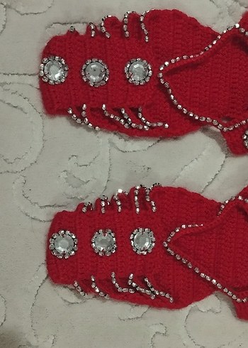 Kırmızı Boncuklu Örgü Stiletto Terlik - Görsel 2