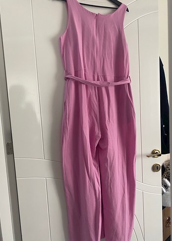 Pembe Keten Uzun Kadın Tulum - Görsel 4