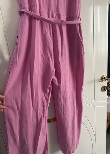 Pembe Keten Uzun Kadın Tulum - Görsel 7