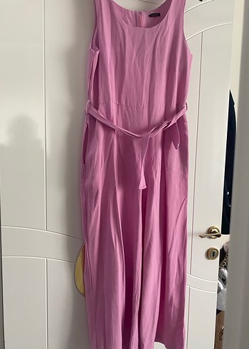 Pembe Keten Uzun Kadın Tulum - Görsel 3