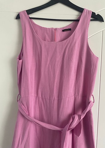 Pembe Keten Uzun Kadın Tulum - Görsel 5