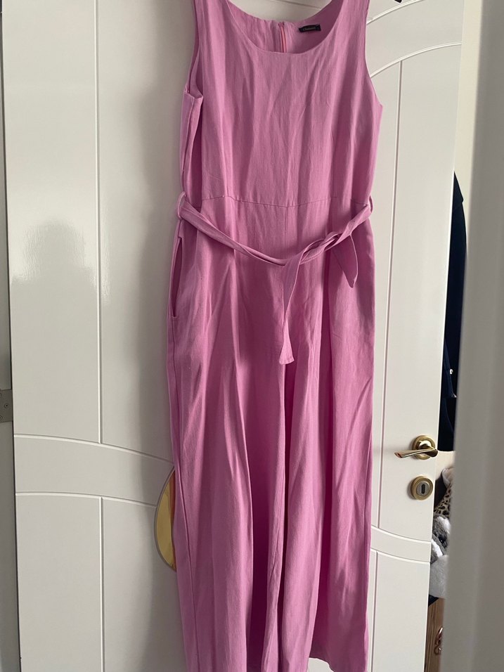 Pembe Keten Uzun Kadın Tulum - Görsel 3