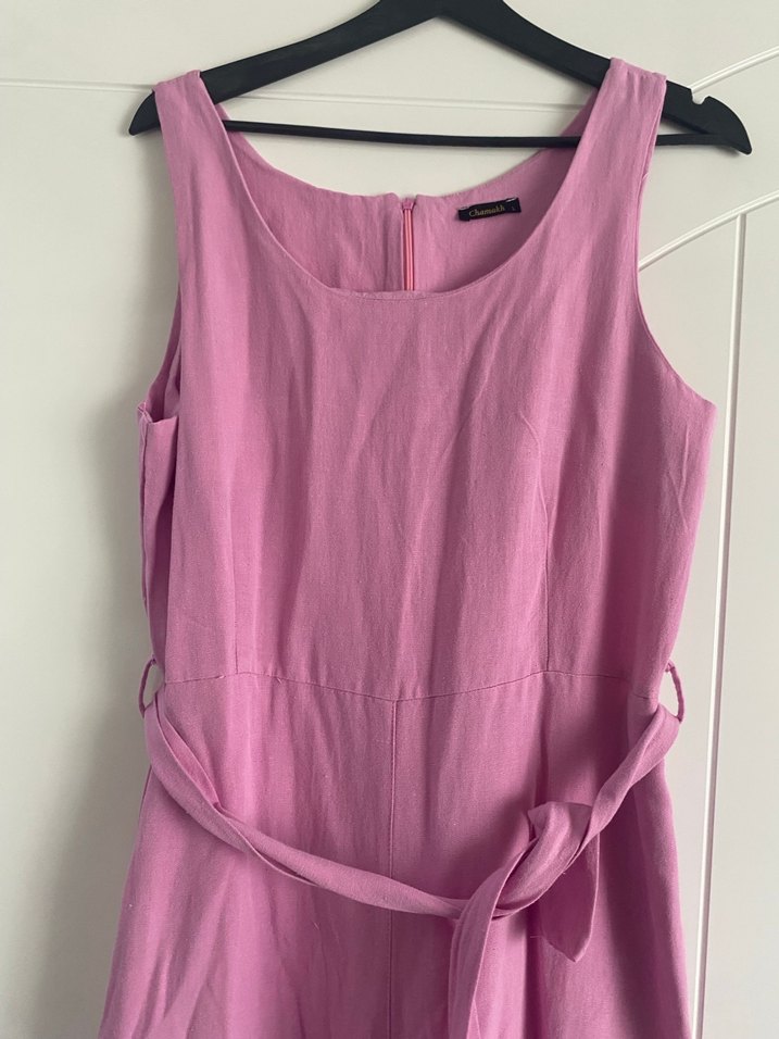 Pembe Keten Uzun Kadın Tulum - Görsel 5