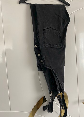 Siyah Kot Midi Boy Bol Kesim Tulum - Görsel 4