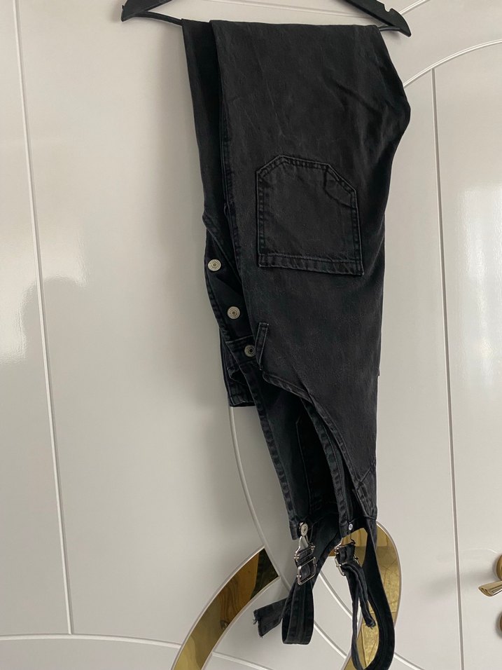 Siyah Kot Midi Boy Bol Kesim Tulum - Görsel 4