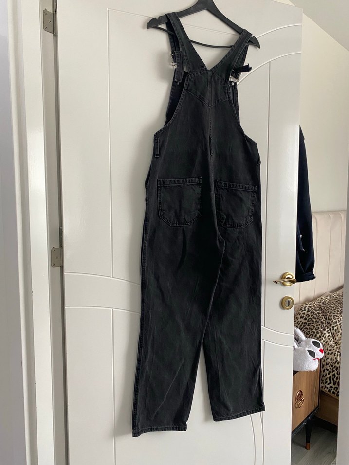 Siyah Kot Midi Boy Bol Kesim Tulum - Görsel 2