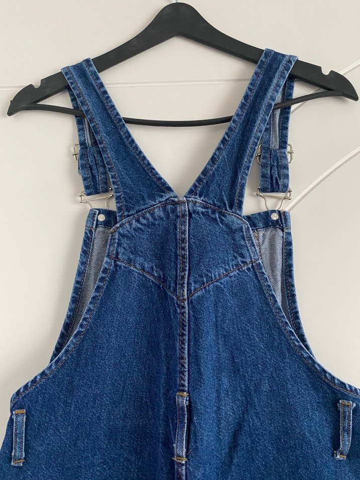 Kadın Lacivert Denim Midi Salopet - Görsel 5