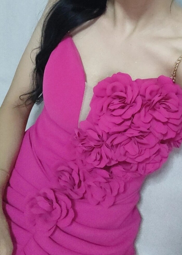 Fuşya abiye elbise  - Görsel 3