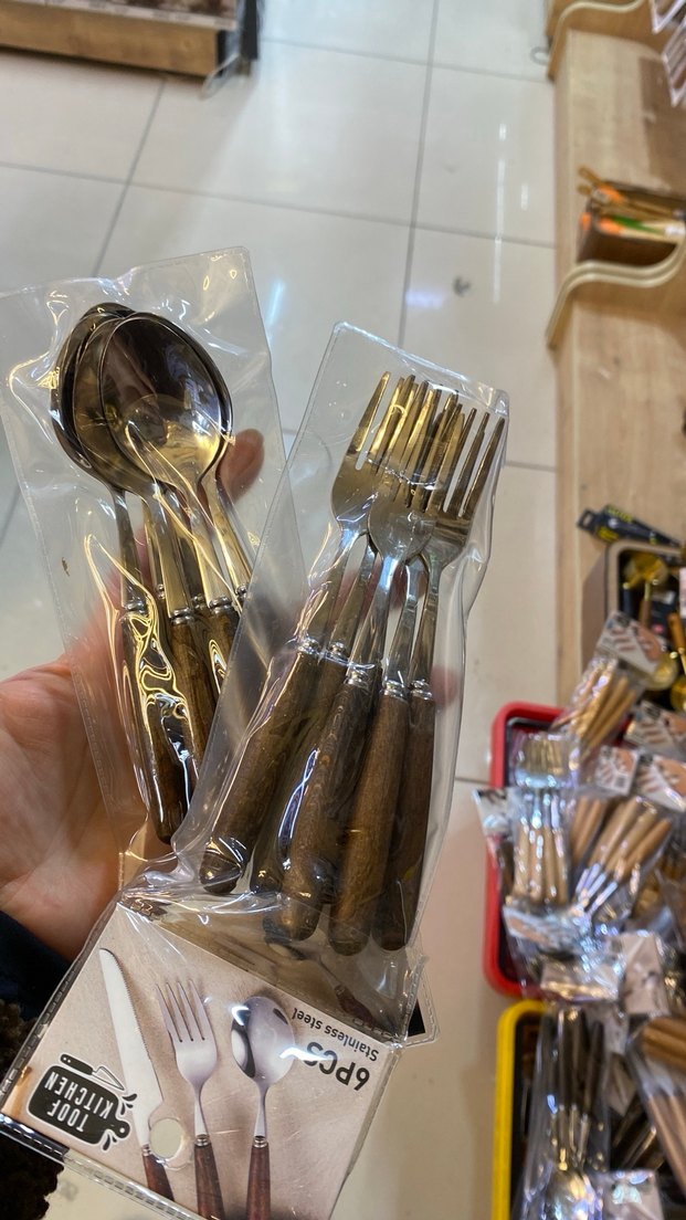 Bej Parlak Ahşap Saplı Çatal Kaşık Seti - Görsel 2