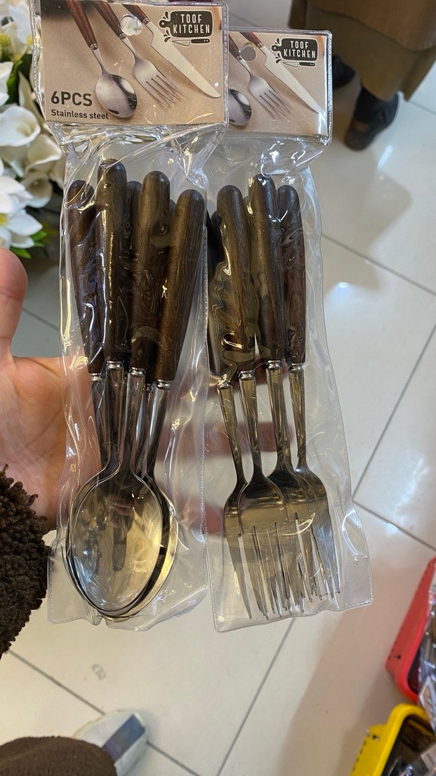 Bej Parlak Ahşap Saplı Çatal Kaşık Seti - Görsel 5