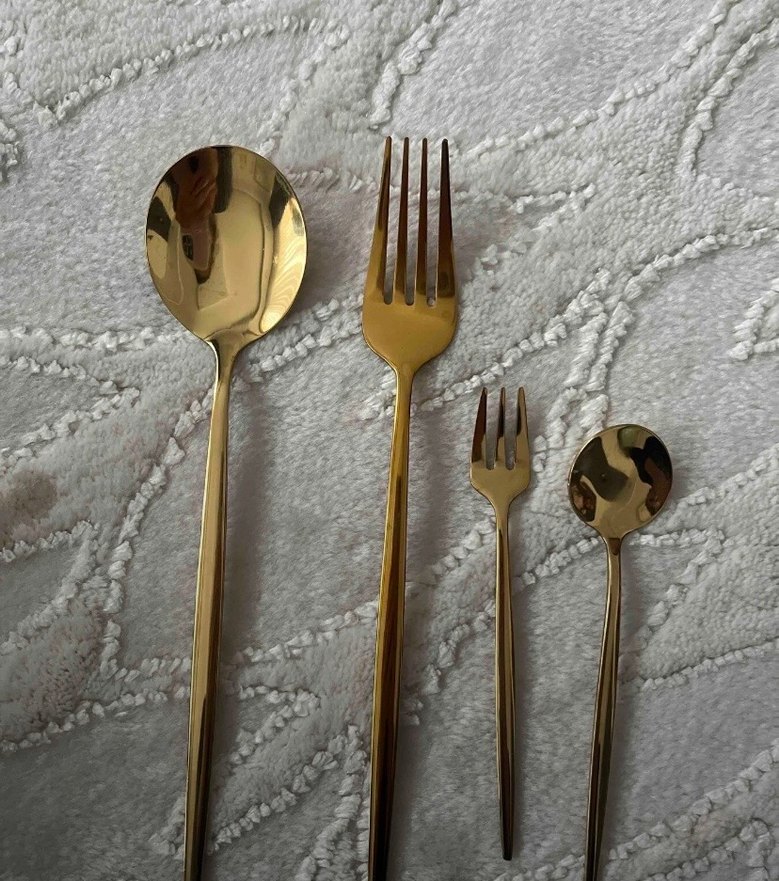 24 parça Parlak Altın Renkli Çatal Kaşık Takımı - Görsel 2