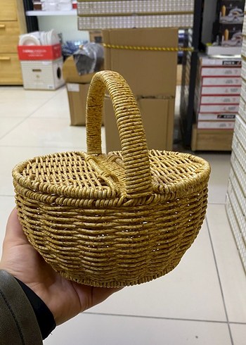 Bej Hasır Kulplu Sepet - Görsel 2