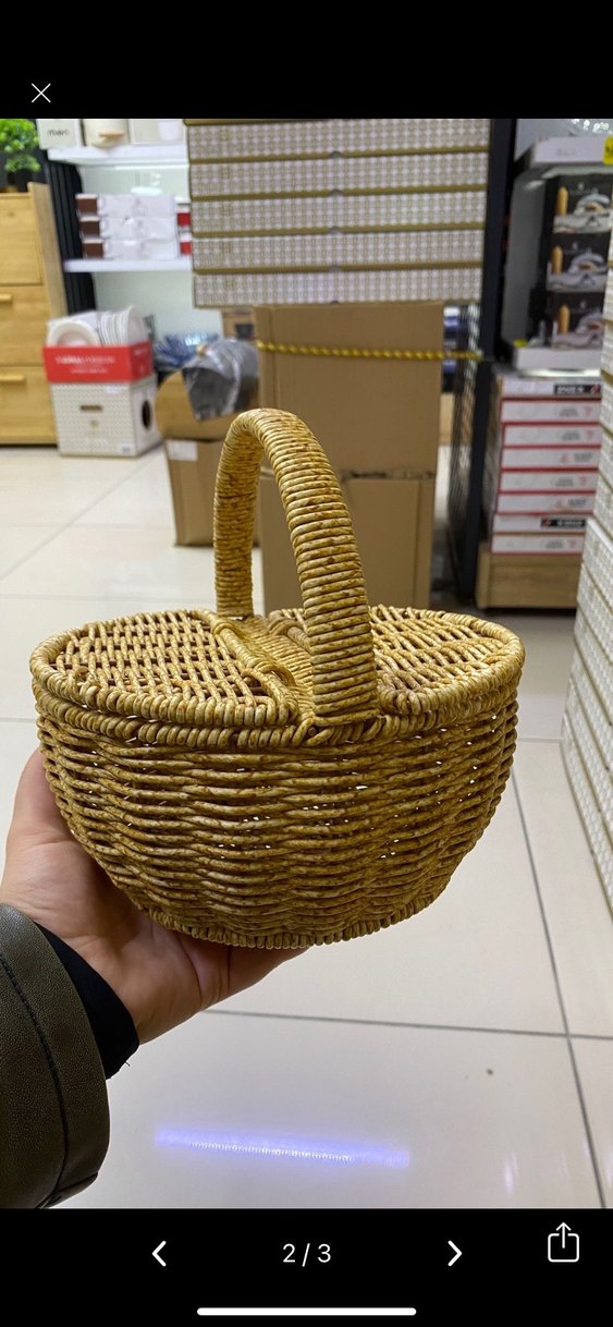 Bej Hasır Kulplu Sepet - Görsel 2