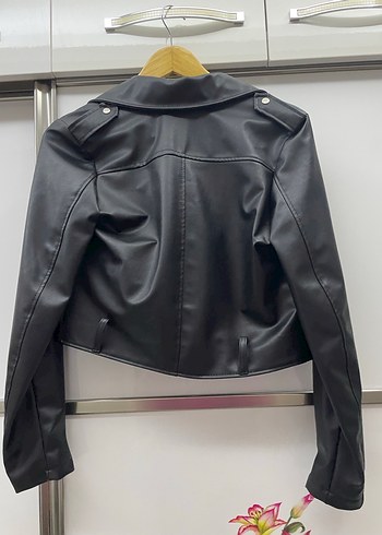 Diğer Siyah kısa Deri Biker Ceket
