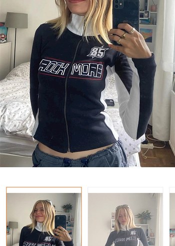Fermuarlı, Baskılı, Yüksek Yakalı Kadın Sweatshirt