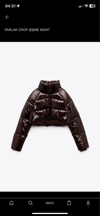 zara parlak crop şişme mont