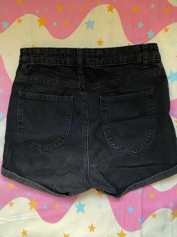 Kemerli Siyah Mini Denim Şort - Görsel 2