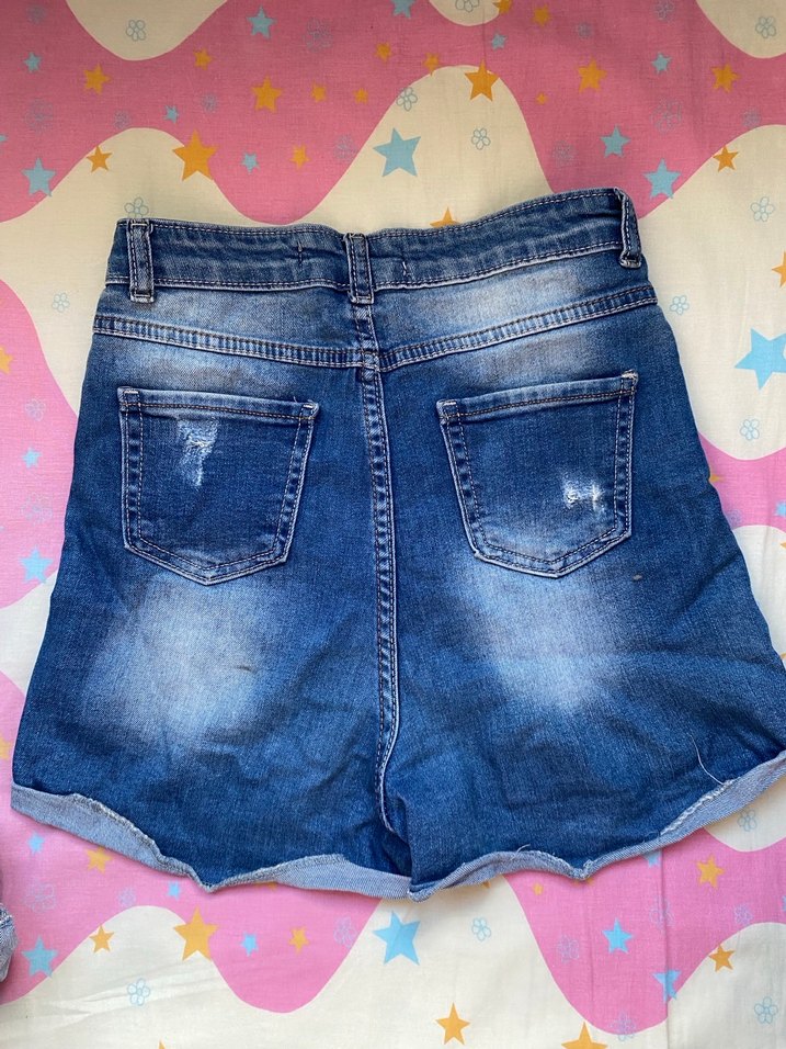 Renkli Batik Desenli Kadın Mini Denim Şort - Görsel 2