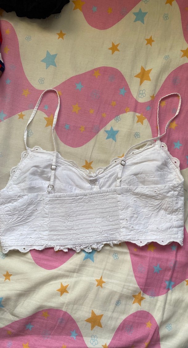 Düğmeli Nakışlı Beyaz Bohem Büstiyer - Görsel 2