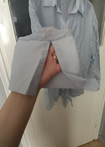 Zara Gök yüzü mavisi Keten Kadın Gömlek