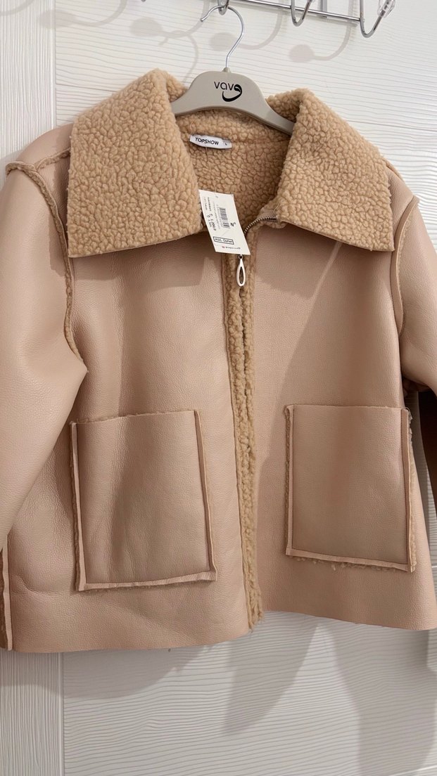 Bej Kısa Süet Ceket Peluş Detaylı - Görsel 2