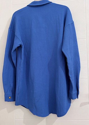 Mavi Düğmeli Kadın Uzun Kollu Gömlek - Görsel 3