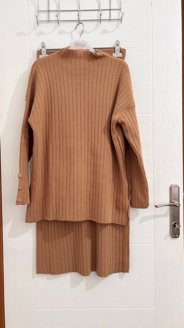 Uzun Kollu kamel Triko Kadın takım - Görsel 3