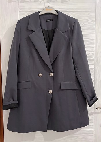 Düğmeli Gri Kadın Blazer Ceket - Görsel 3