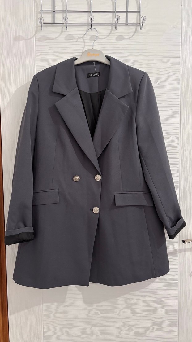 Düğmeli Gri Kadın Blazer Ceket - Görsel 3