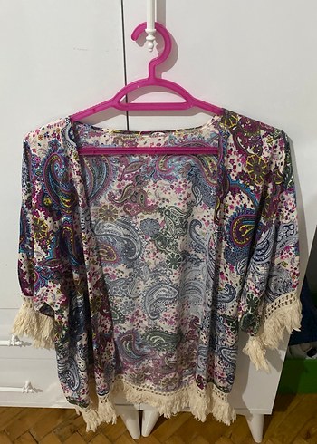 Püsküllü Çok Renkli Bohem Kimono