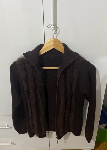 Kahverengi Kürklü Yün Kadın Ceket