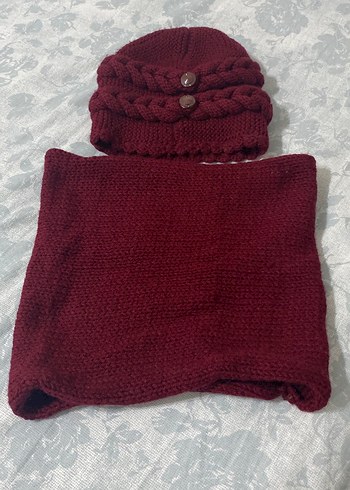 Bordo Örgü  Bere ve Boyunluk Seti - Görsel 2