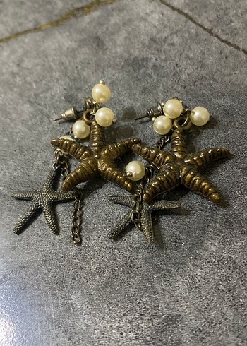 Boncuklu Beyaz Deniz Yıldızı Küpeler - Görsel 2