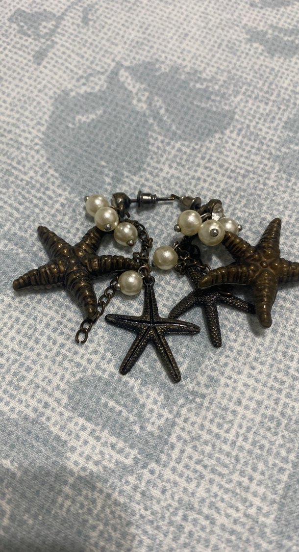 Boncuklu Beyaz Deniz Yıldızı Küpeler - Görsel 3