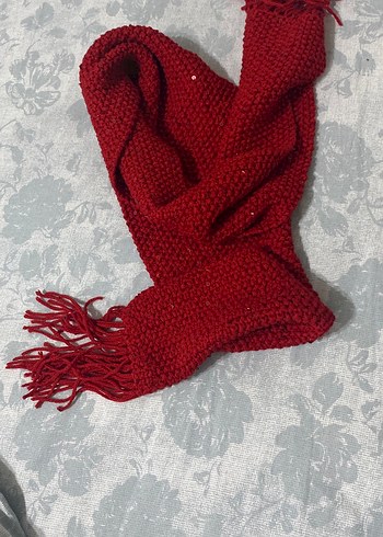 Kadın Kırmızı Örgü Şal - Görsel 2