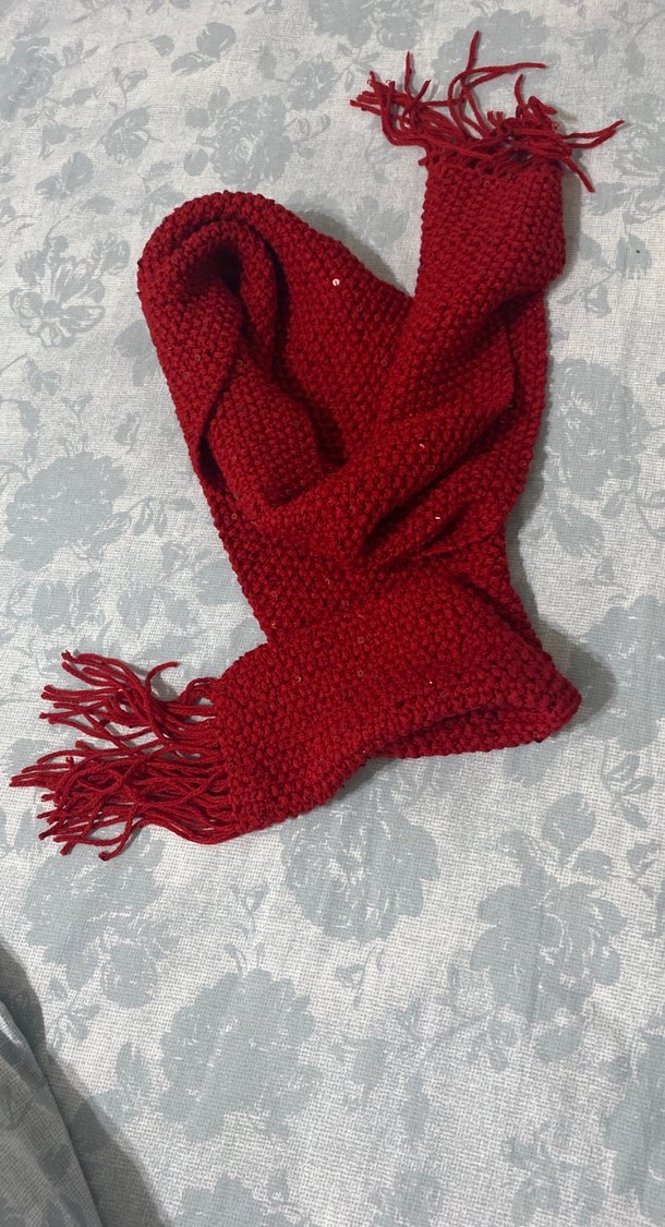 Kadın Kırmızı Örgü Şal - Görsel 2