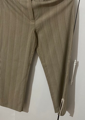 Beli Kemerli Bej Midi Kadın Kumaş Pantolon - Görsel 2