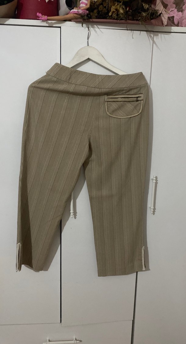 Beli Kemerli Bej Midi Kadın Kumaş Pantolon - Görsel 3